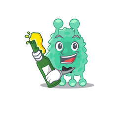 caricature design concept of azotobacter vinelandii cheers with bottle of beer