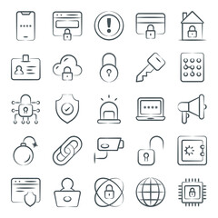 
Security and Cyber Attack Icons in Modern Line Style 
