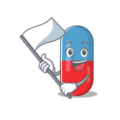 A brave pills drug mascot character design holding a white flag