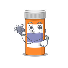 A dedicated pills drug bottle doctor caricature design working with tools