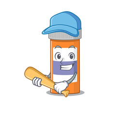 Cool pills drug bottle caricature picture design playing baseball