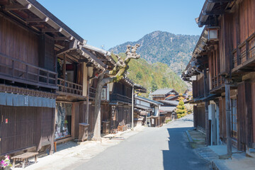 Fototapeta na wymiar Tsumago-juku in Nagiso, Nagano, Japan. Tsumago-juku was a historic post town of famous Nakasendo trail between Edo (Tokyo) and Kyoto.