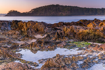 Winter's Sunrise at Surf Beach with Craggy Rocks