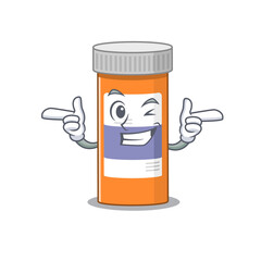 Caricature design concept of pills drug bottle with funny wink eye