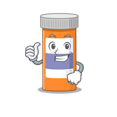 Pills drug bottle cartoon picture design showing OK finger pose
