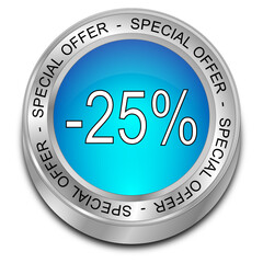 Special Offer -25% Discount button - 3D illustration