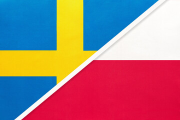 Sweden and Poland, symbol of national flags from textile. Championship between two European countries.