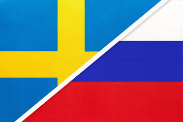 Sweden and Russia or Russian Federation, symbol of national flags. Championship between two European countries.