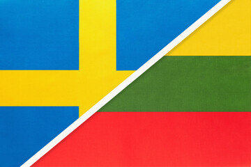 Sweden and Lithuania, symbol of national flags from textile. Championship between two European countries.