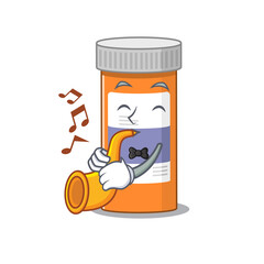 Obraz premium Pills drug bottle musician of cartoon picture playing a trumpet on stage