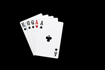 Pair combination in poker on black background. Poker  combinations concept.