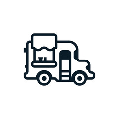 Food truck outline icons. Vector illustration. Editable stroke. Isolated icon suitable for web, infographics, interface and apps.
