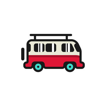 Van, caravan, travel filled outline icons. Vector illustration. Editable stroke. Isolated icon suitable for web, infographics, interface and apps.