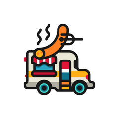 Food truck, delivery filled outline icons. Vector illustration. Editable stroke. Isolated icon suitable for web, infographics, interface and apps.