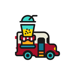 Food truck, delivery outline icons. Vector illustration. Editable stroke. Isolated icon suitable for web, infographics, interface and apps.