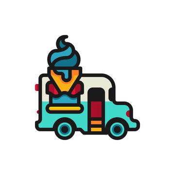 Food truck, delivery filled outline icons. Vector illustration. Editable stroke. Isolated icon suitable for web, infographics, interface and apps.