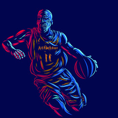 Fototapeta na wymiar Basketball player line pop art potrait logo colorful design with dark background. Abstract vector illustration. Isolated black background for t-shirt, poster, clothing, merch, apparel, badge design