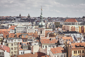 Fototapeta na wymiar Retro toned picture of Prague cityscape, Czech Republic.