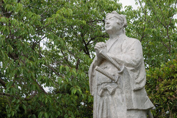 Statue of Amakusa Shiro (1621?-1638) at Remains of Hara castle in Shimabara, Nagasaki, Japan. He was led the Shimabara Rebellion, an uprising of Japanese Roman Catholics.