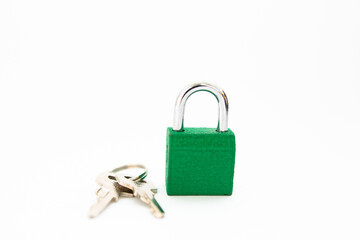 padlock with keys on white background