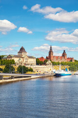 Szczecin waterfront with Chrobry Embankment, Poland.