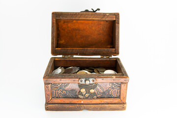 vintage wooden casket on a white background