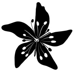Flower silhouette black and white hand drawn vector illustration isolated on white background 