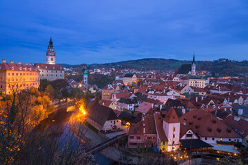 Cesky Krumlov castle in the evening with no tourists