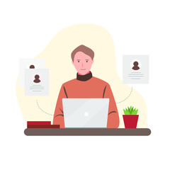 Online recruitment concept. Reviewing the candidates. Vector Illustration in flat style