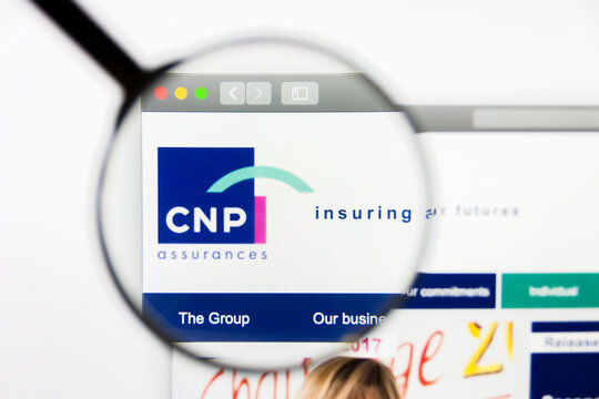 Los Angeles, California, USA - 10 March 2019: Illustrative Editorial, CNP Assurances website homepage. CNP Assurances logo visible on display screen