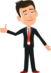 cute business man employee manager CEO worker salesman executive character showing thumbs up