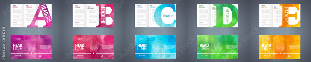 Canvas Prints vector trifold brochure design template set with colorful watercolor background and letter design el