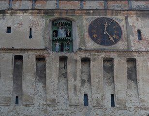 The unique Clock tower from 13th century, 5 turrets baroque roof with bulbs, located at the center...