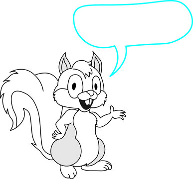 Cute happy squirrel mascot cartoon presenting about your business contents or anything else empty blank speech bubble place your product image or write contents