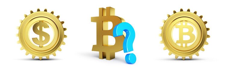 bitcoin with question mark on a white background 3D illustration