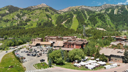 Amazing panoramic aerial view of Teton Village near Jackson Hole in summertime, WY, USA