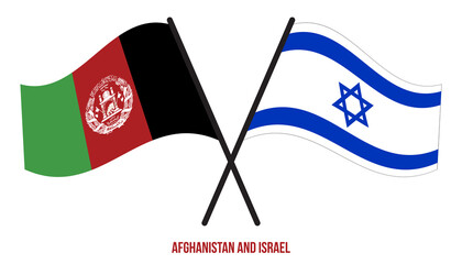 Afghanistan and Israel Flags Crossed And Waving Flat Style. Official Proportion. Correct Colors.