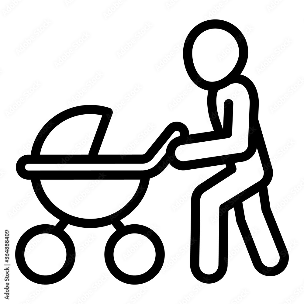 Poster man with pram icon. outline man with pram vector icon for web design isolated on white background