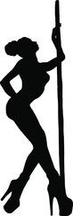 Fototapeta na wymiar Illustration of a sports girl on a pylon. Pole dancing. stripper, pole dance. For printing packaging, cards, designers, clothes, clubs, Poledance studios, icon, logo