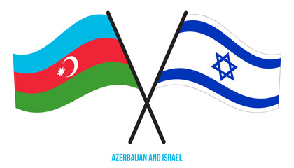 Azerbaijan and Israel Flags Crossed And Waving Flat Style. Official Proportion. Correct Colors.