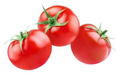 Group of ripe tasty tomatoes, isolated on white background