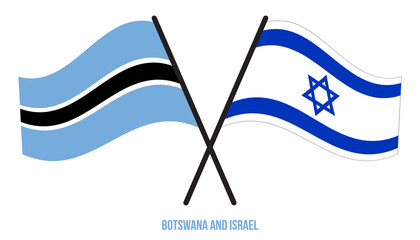 Botswana and Israel Flags Crossed And Waving Flat Style. Official Proportion. Correct Colors.