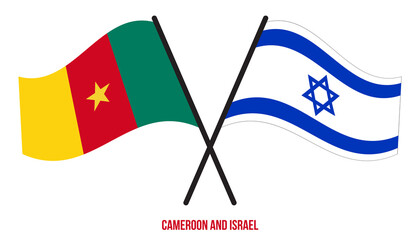 Cameroon and Israel Flags Crossed And Waving Flat Style. Official Proportion. Correct Colors.