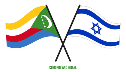 Comoros and Israel Flags Crossed And Waving Flat Style. Official Proportion. Correct Colors.