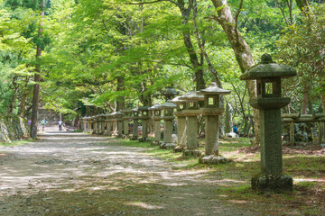 Fototapeta na wymiar Approach to Atago Shrine on Mt. Atago in Kyoto, Japan. Atago Shrine is a Shinto shrine on Mount Atago, the northwest of Kyoto, Japan.