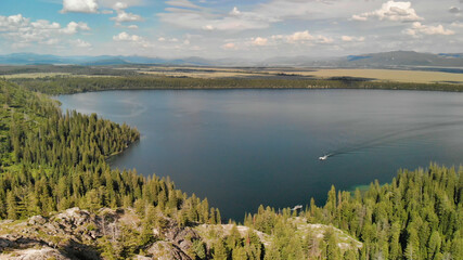 Beautiful aerial view of Jenny Lake in Grand Teton National Park