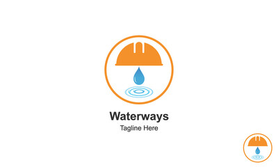 Waterways Logo Design Template With Helmet And Water.