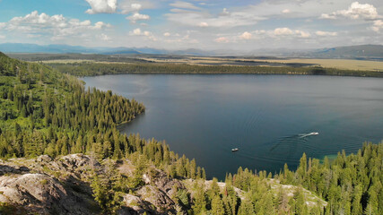 Beautiful aerial view of Jenny Lake in Grand Teton National Park