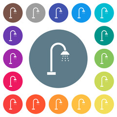 Shower flat white icons on round color backgrounds
