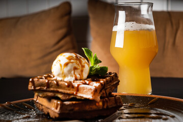 belgian waffles with ice cream